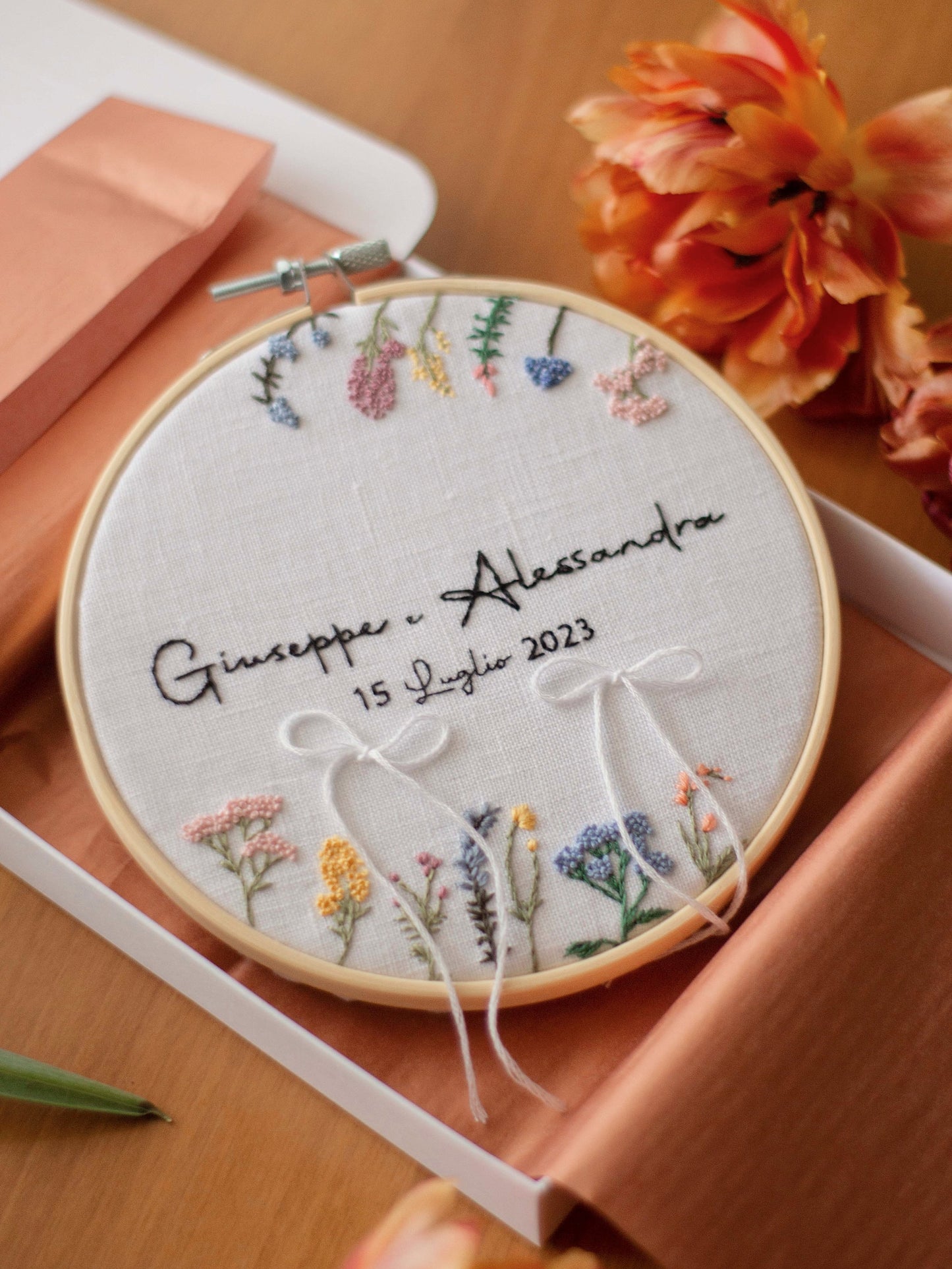 Regalo nozze personalizzato Porta fedi personalizzato Porta fedi ricamato Porta fedi fiori da campo Regalo sposi personalizzato