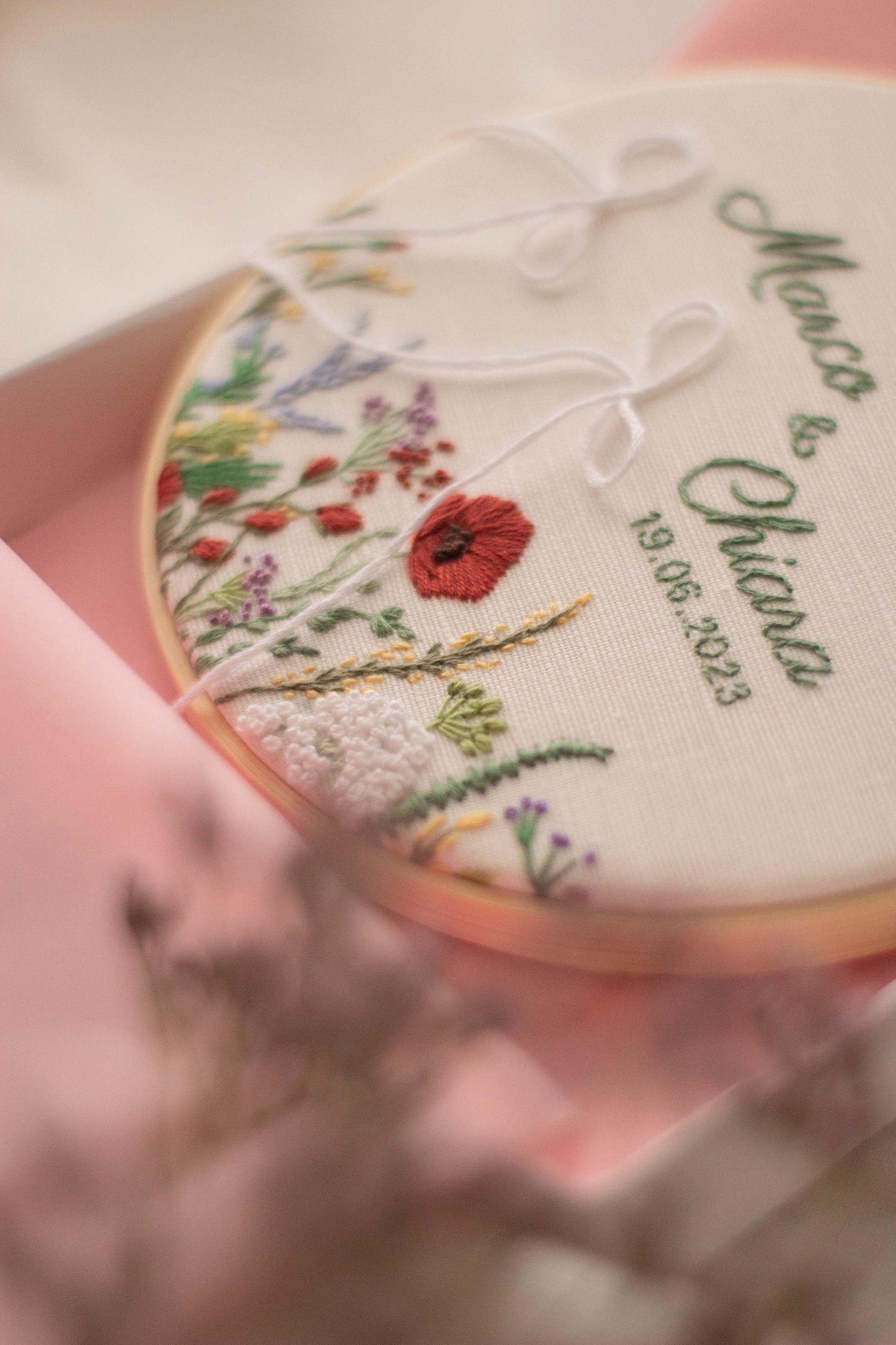 Porta fedi personalizzato Regalo nozze personalizzato Porta fedi ricamato Regalo per gli sposi personalizzato Porta fedi fiori da campo