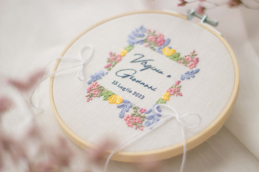 Porta fedi personalizzato Regalo nozze personalizzato Porta fedi ricamato Regalo per gli sposi personalizzato Porta fedi fiori rosa e limoni