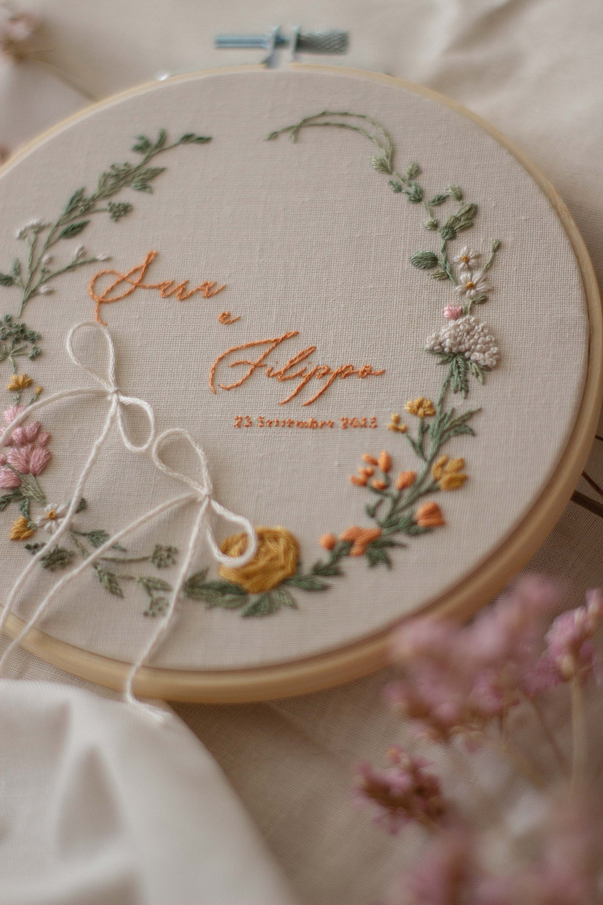 Regalo nozze personalizzato Porta fedi personalizzato Porta fedi ricamato Porta fedi fiori da campo Regalo sposi personalizzato