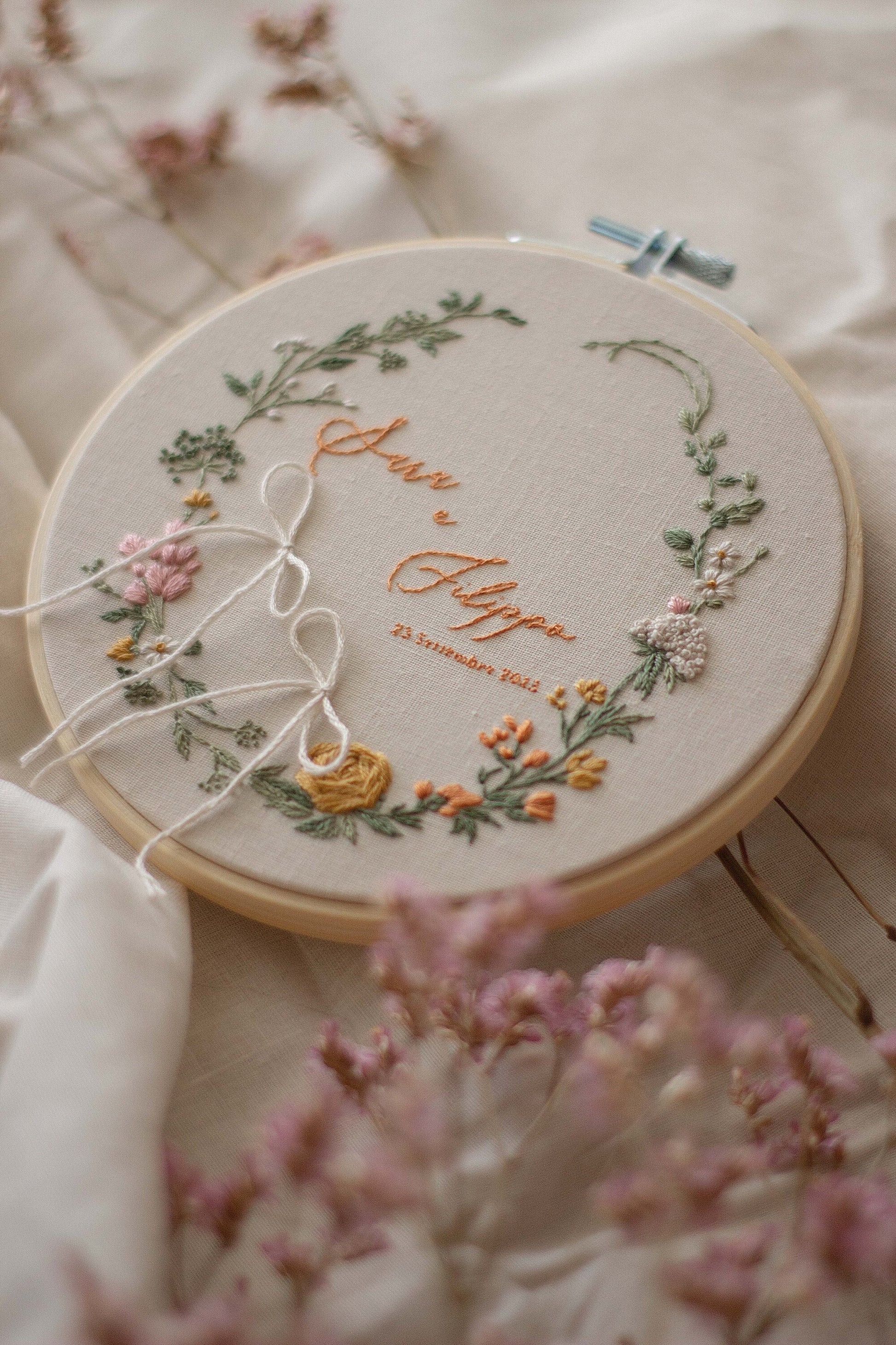 Regalo nozze personalizzato Porta fedi personalizzato Porta fedi ricamato Porta fedi fiori da campo Regalo sposi personalizzato